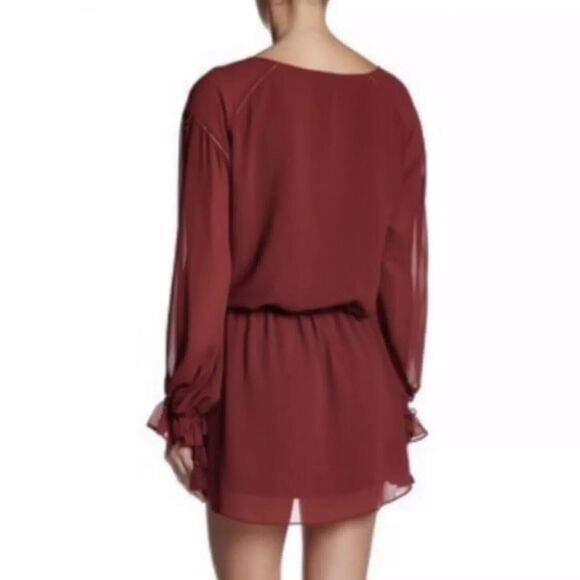 Haute Hippie XS‎ Burgundy V-Neck Mini Dress With Tassel Boho Accents MSRP $695 - Picture 3 of 12